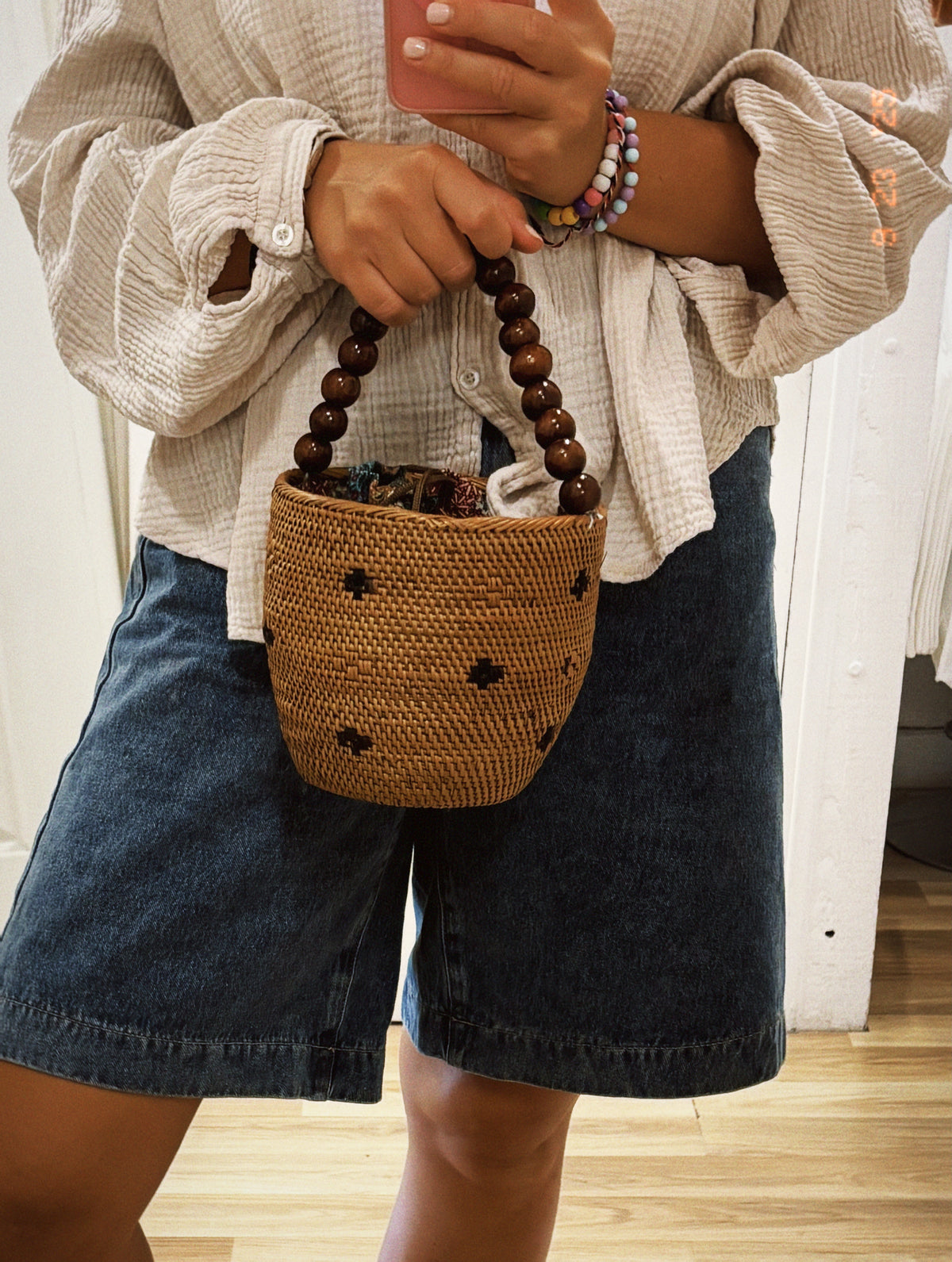 Straw bag Flowers Bowl