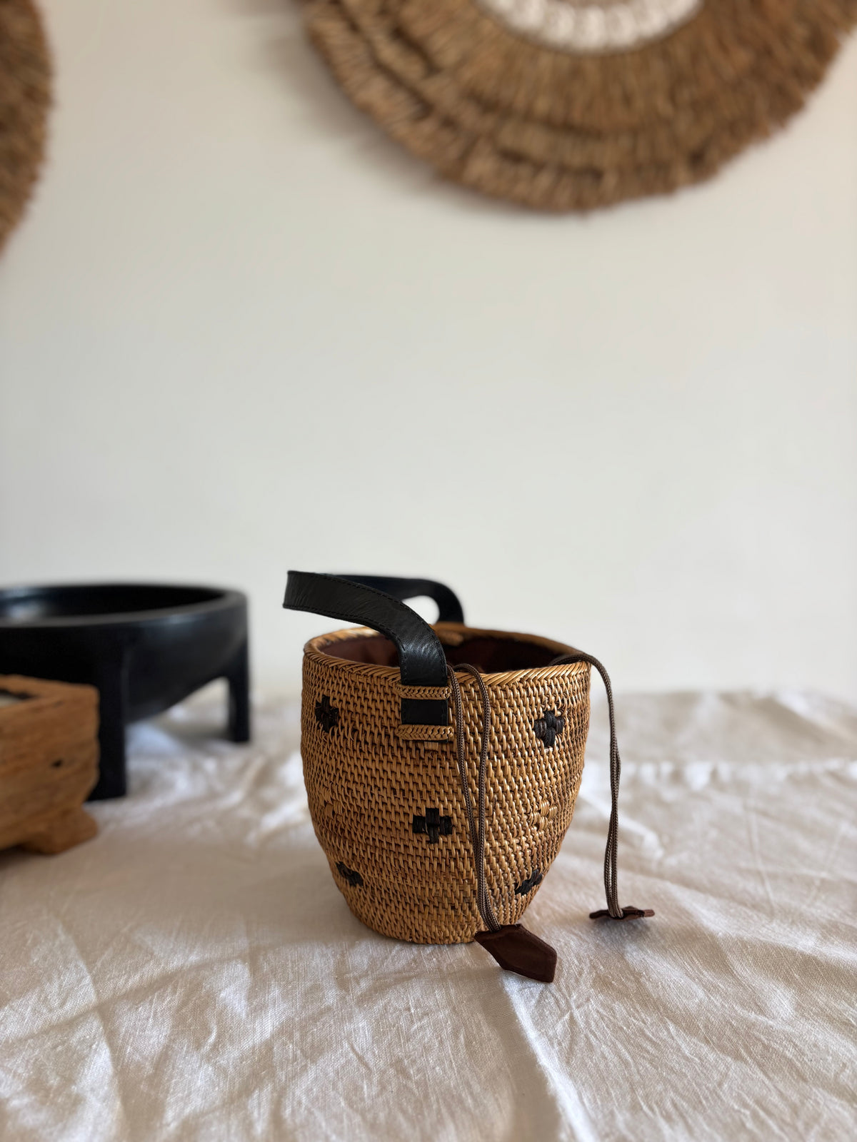 Straw bag Flowers Bowl
